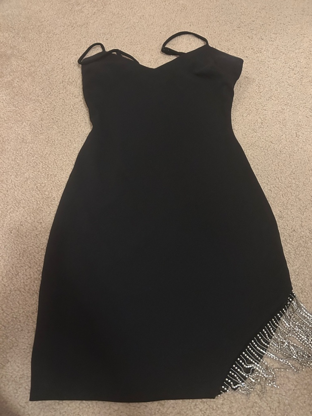 City Triangles Black Mini Dress with Beaded Fringe